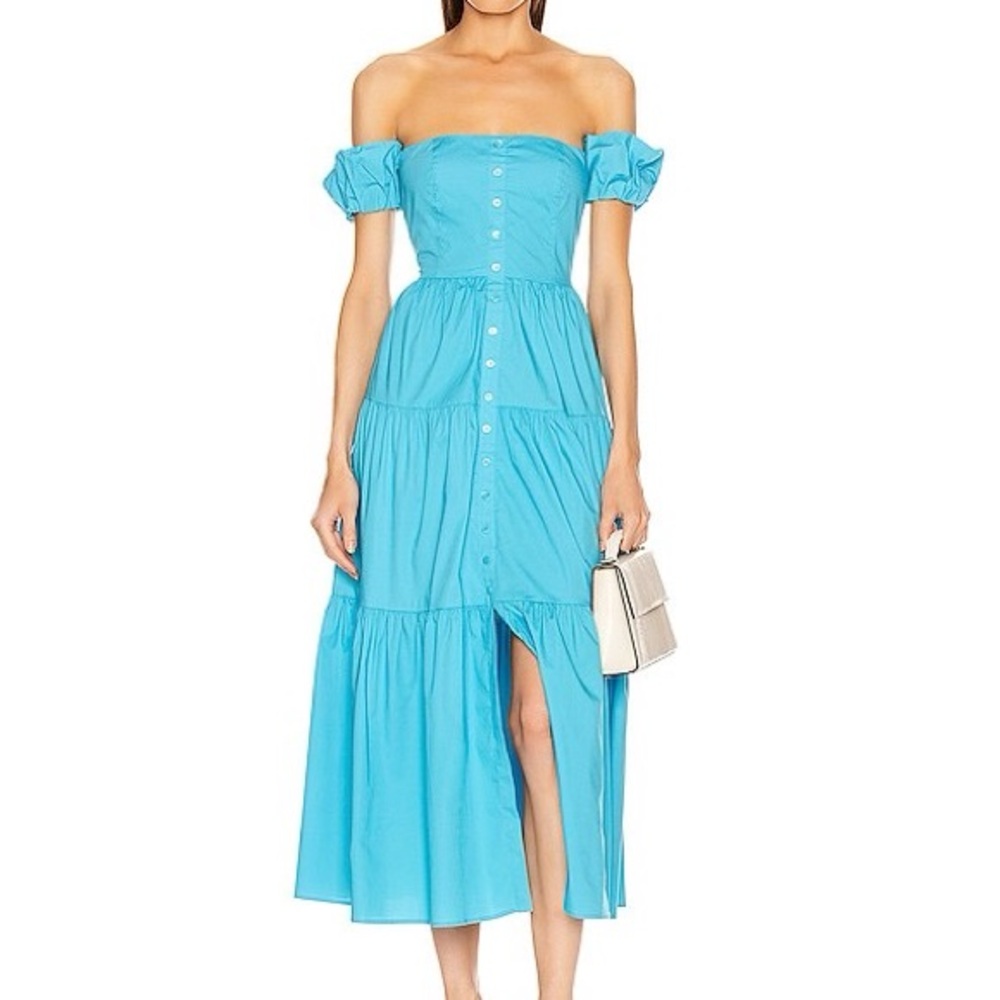 STAUD Elio Blue Midi Dress